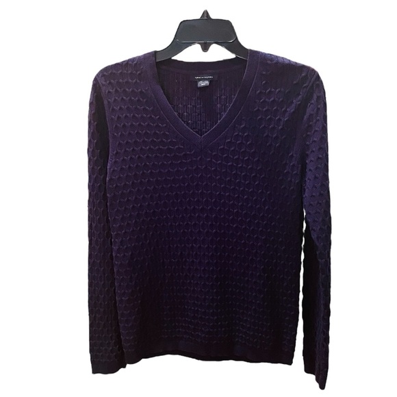 Tommy Hilfiger cable knit v-neck long sleeve cotton sweater SZ M navy blue - Picture 1 of 8
